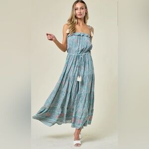 Cassia Boho Border Print Maxi Dress Size Small